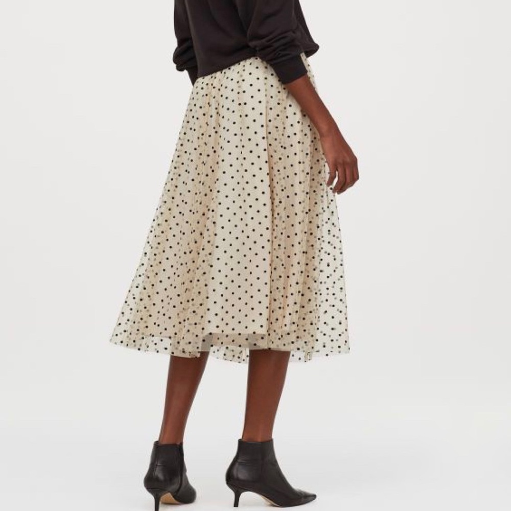 H&M Polka Dot Flock-print Tulle Midi Skirt